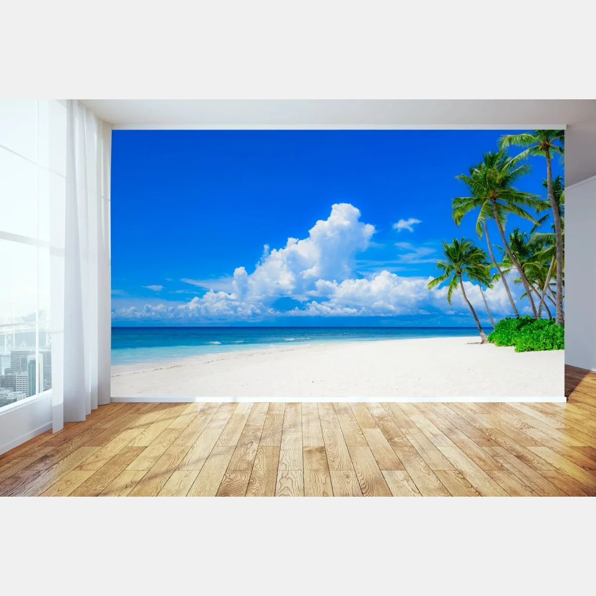 Fototapete tropischer palmenstrand unter blauem himmel – Wallnifity® Fototapete tropischer palmenstrand unter blauem himmel – Wallnifity®