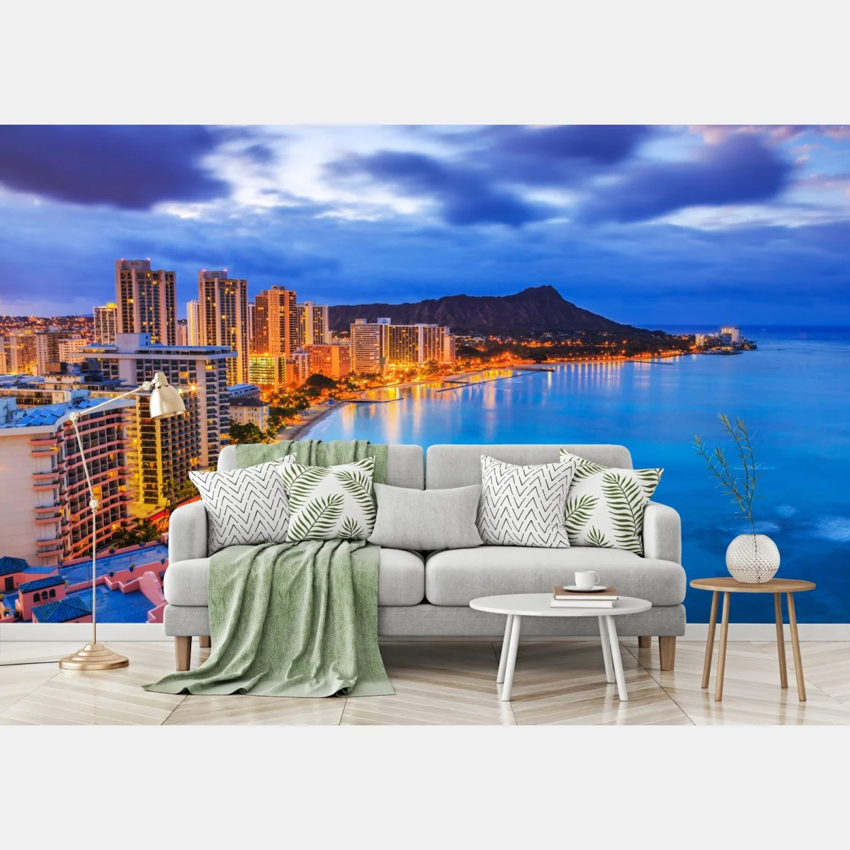 Fototapete Honolulu skyline bei dämmerung – Wallnifity® Fototapete Honolulu skyline bei dämmerung – Wallnifity®