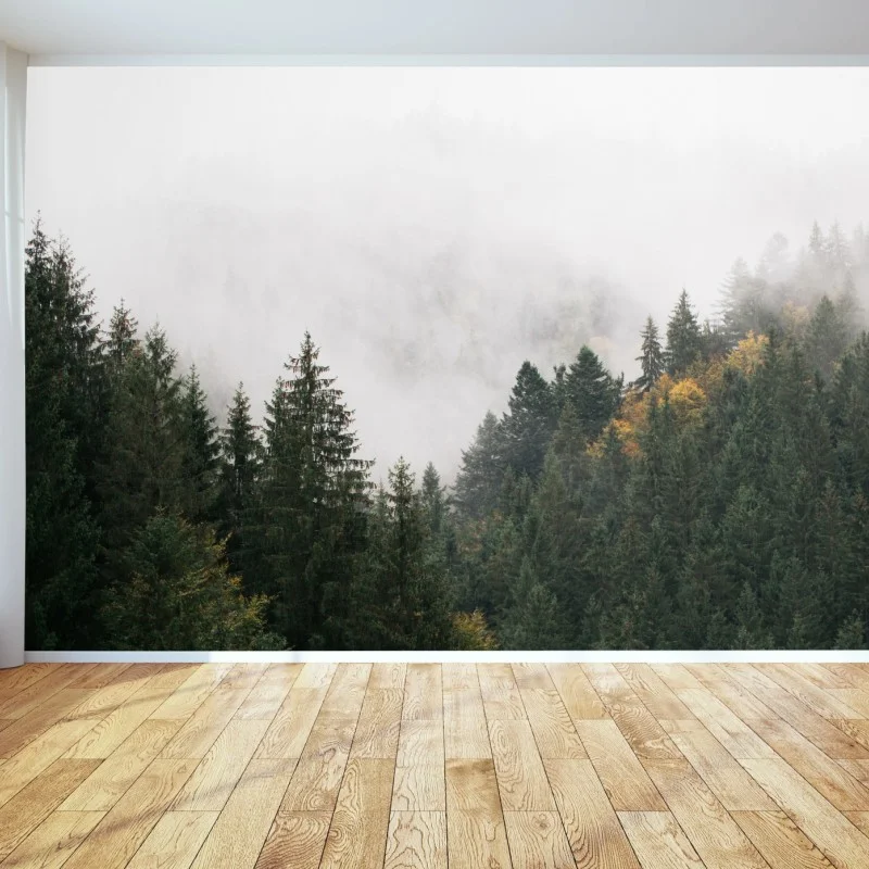 Fototapete nebliger bergwald im dunst – Wallnifity® Fototapete nebliger bergwald im dunst – Wallnifity®