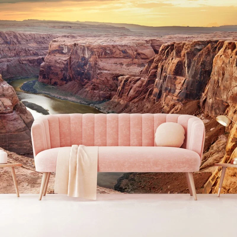 Fototapete sonnenbeschienener canyon bei Horseshoe Bend, Colorado River – Wallnifity®