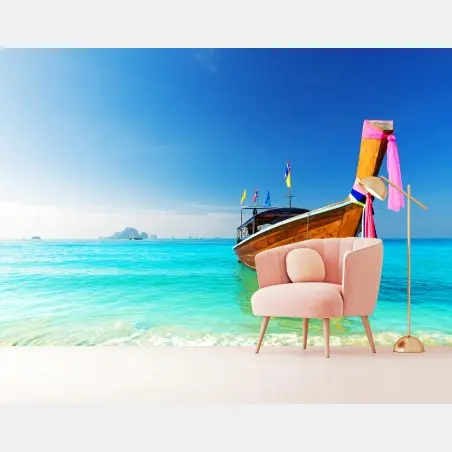 Fototapete langheckboot am türkisfarbenen strand, Andamanensee – Wallnifity®