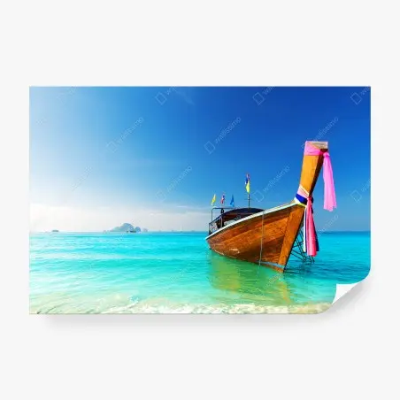 Fototapete langheckboot am türkisfarbenen strand, Andamanensee – Wallnifity®