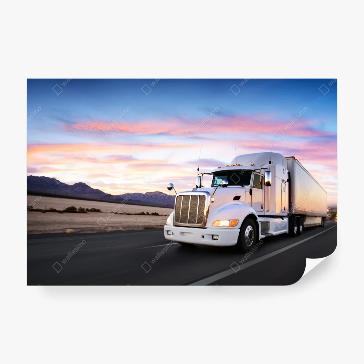 Fototapete lastwagen bei sonnenuntergang auf der autobahn – Wallnifity®