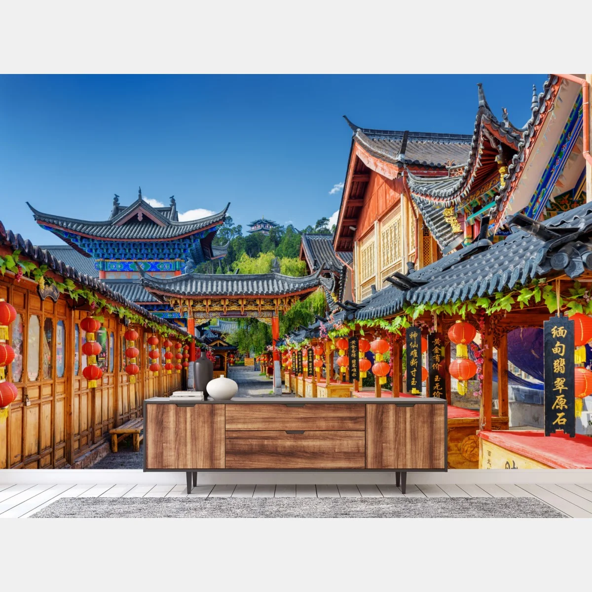 Fototapete Lijiang alte gasse mit laternen – Wallnifity® Fototapete Lijiang alte gasse mit laternen – Wallnifity®