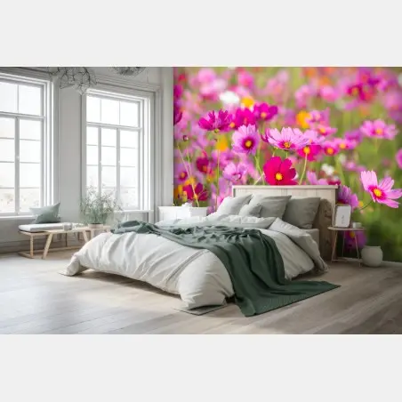 Fototapete rosa kosmeenwiese in blüte – Wallnifity®