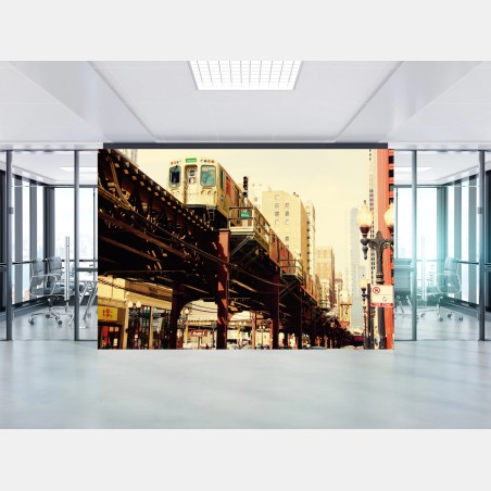 Fototapete retro hochbahn über der stadtstraße – Wallnifity®
