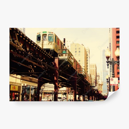 Fototapete retro hochbahn über der stadtstraße – Wallnifity®