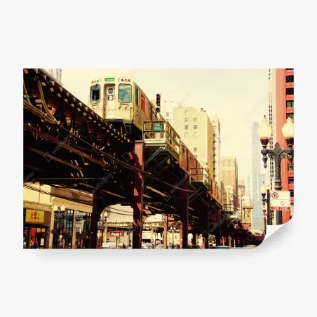 Fototapete retro hochbahn über der stadtstraße – Wallnifity®