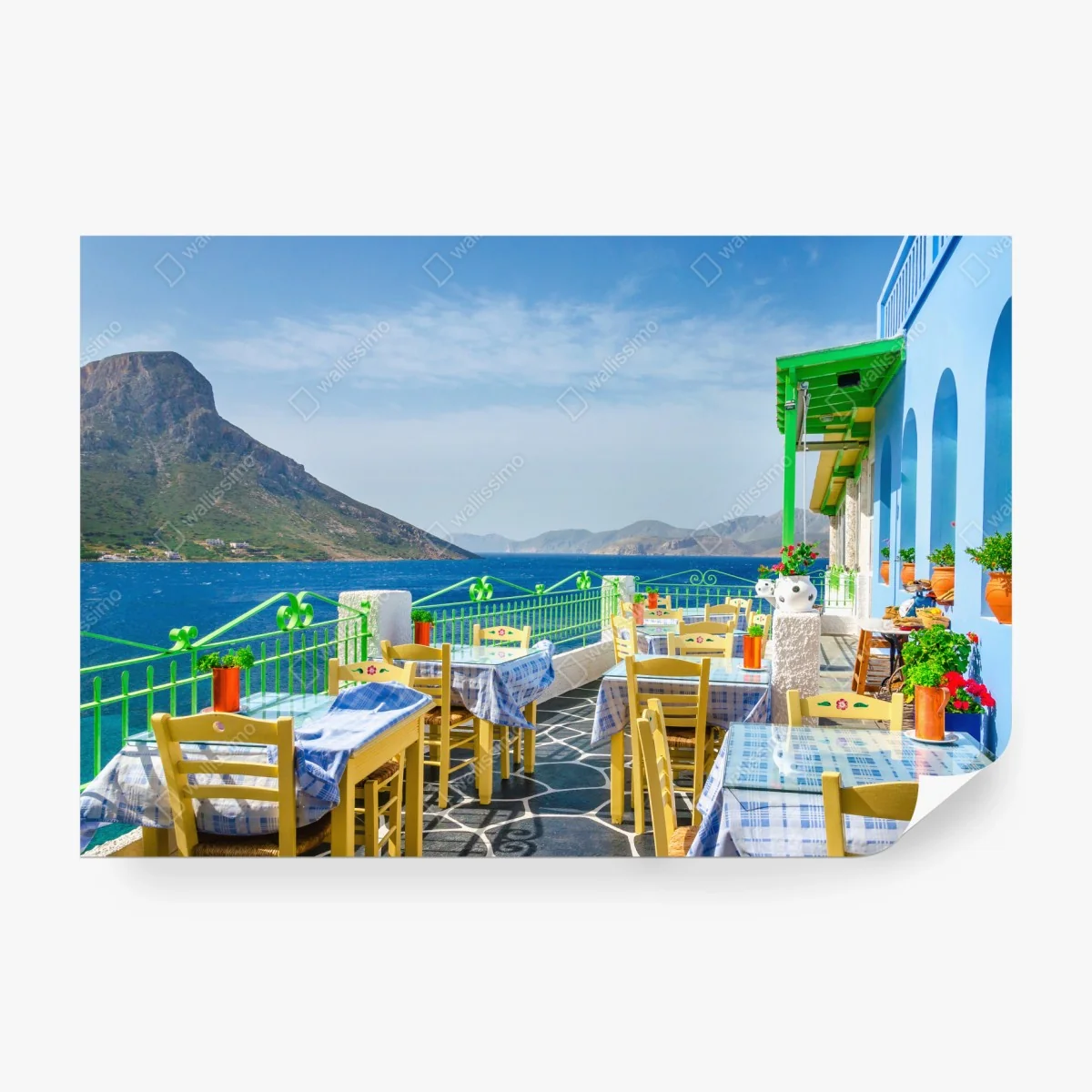 Fototapete sonnige terrasse am meer mit küstenblick – Wallnifity®