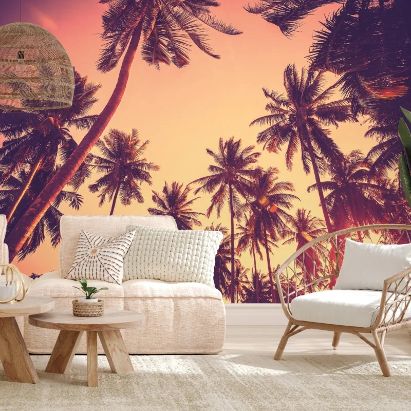 Fototapete vintage tropischer sonnenuntergang mit palmen – Wallnifity®