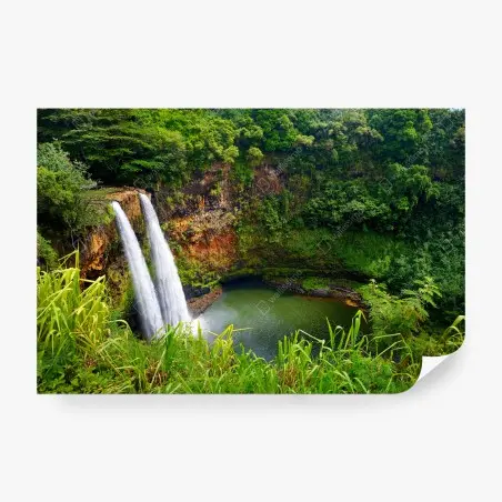 Fototapete doppelter wasserfall im üppig grünen wald – Wallnifity®