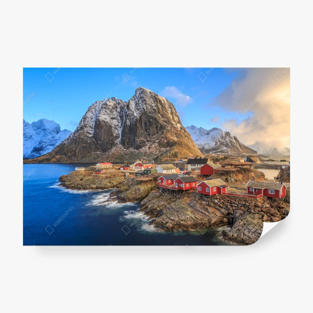 Fototapete küstendorf in Norwegen mit roten fischerhütten – Wallnifity®