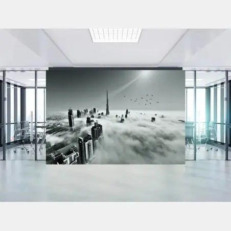 Fototapete neblige skyline von Dubai über den wolken – Wallnifity®
