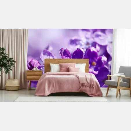 Fototapete lila fliederblüte mit tau – Wallnifity®