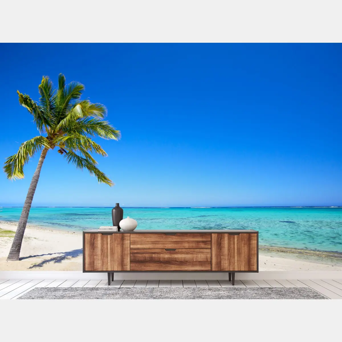 Fototapete tropischer traumstrand mit palme – Wallnifity®