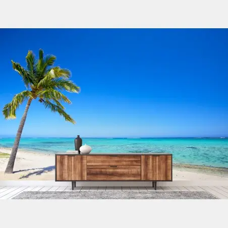 Fototapete tropischer traumstrand mit palme – Wallnifity®