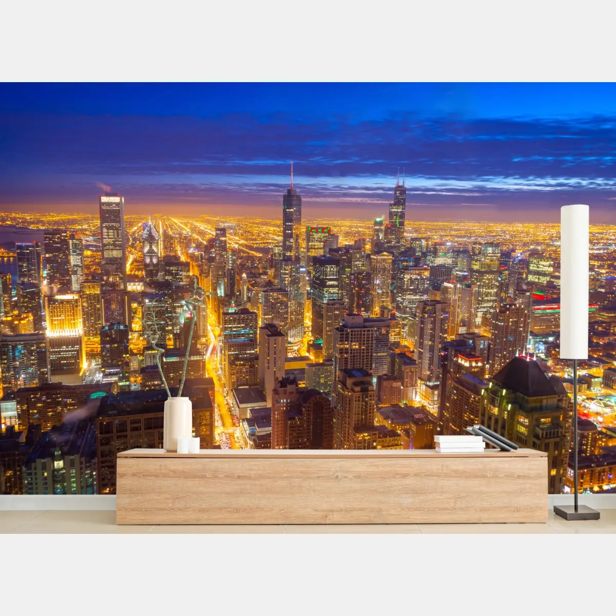 Fototapete Chicago nächtliche skyline panorama – Wallnifity®