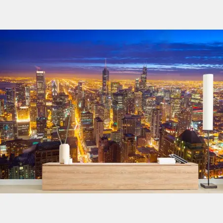 Fototapete Chicago nächtliche skyline panorama – Wallnifity®