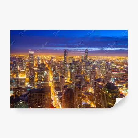 Fototapete Chicago nächtliche skyline panorama – Wallnifity®