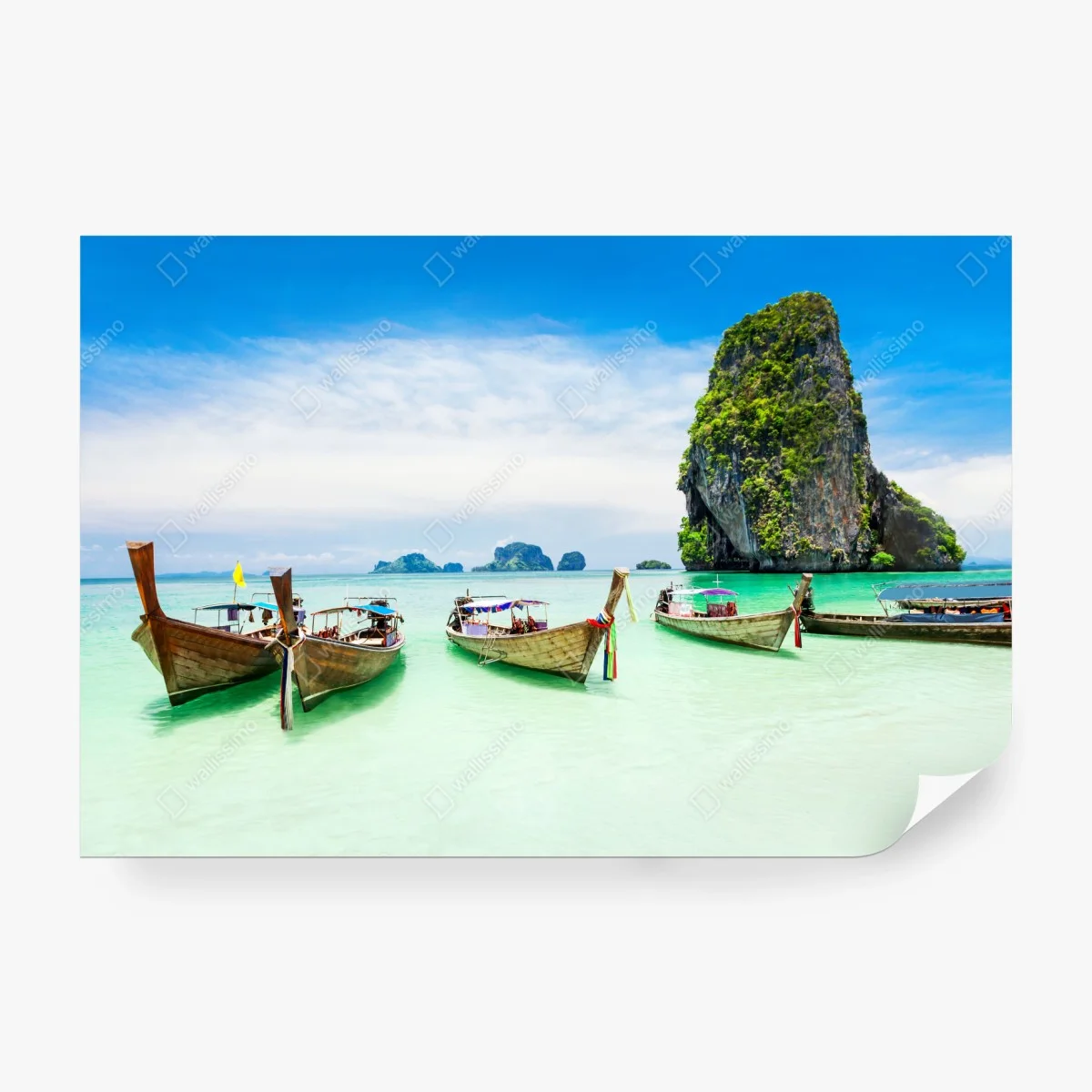 Fototapete tropische longtail-boote am türkisfarbenen strand – Wallnifity®