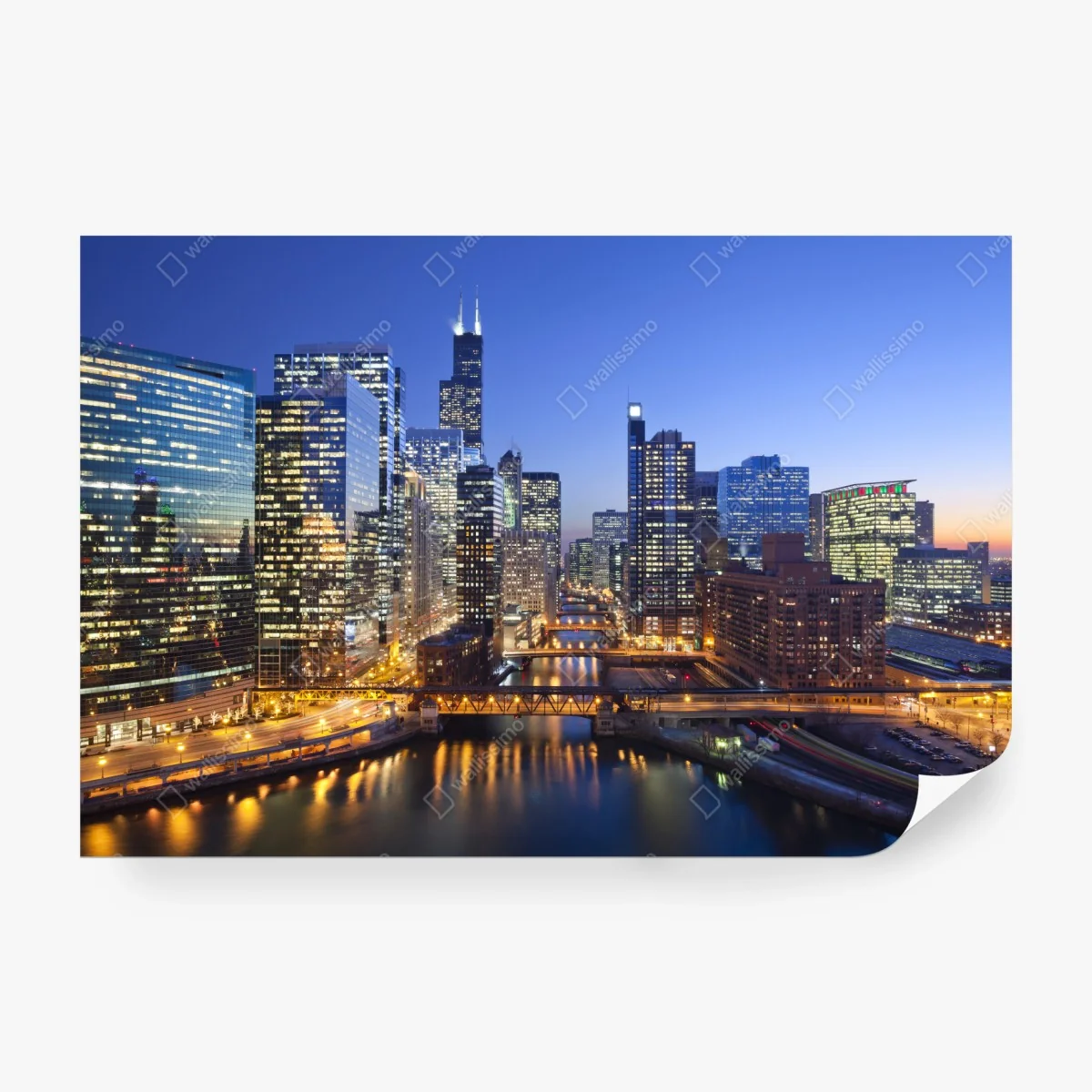 Fototapete Chicago skyline bei dämmerung – Wallnifity® Fototapete Chicago skyline bei dämmerung – Wallnifity®
