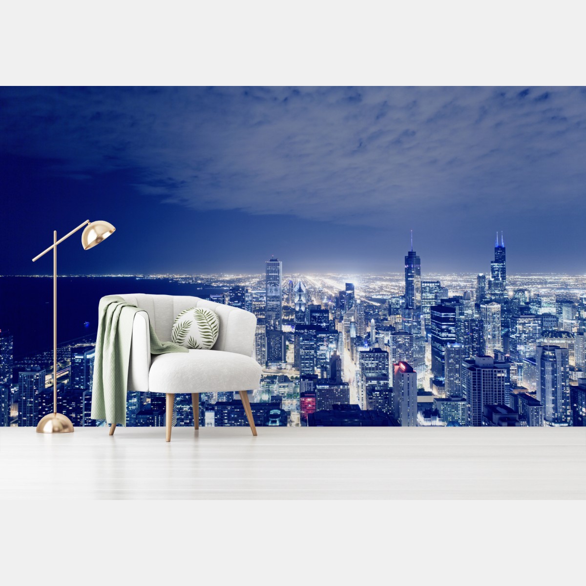 Fototapete Chicago nächtliche skyline panorama – Wallnifity®