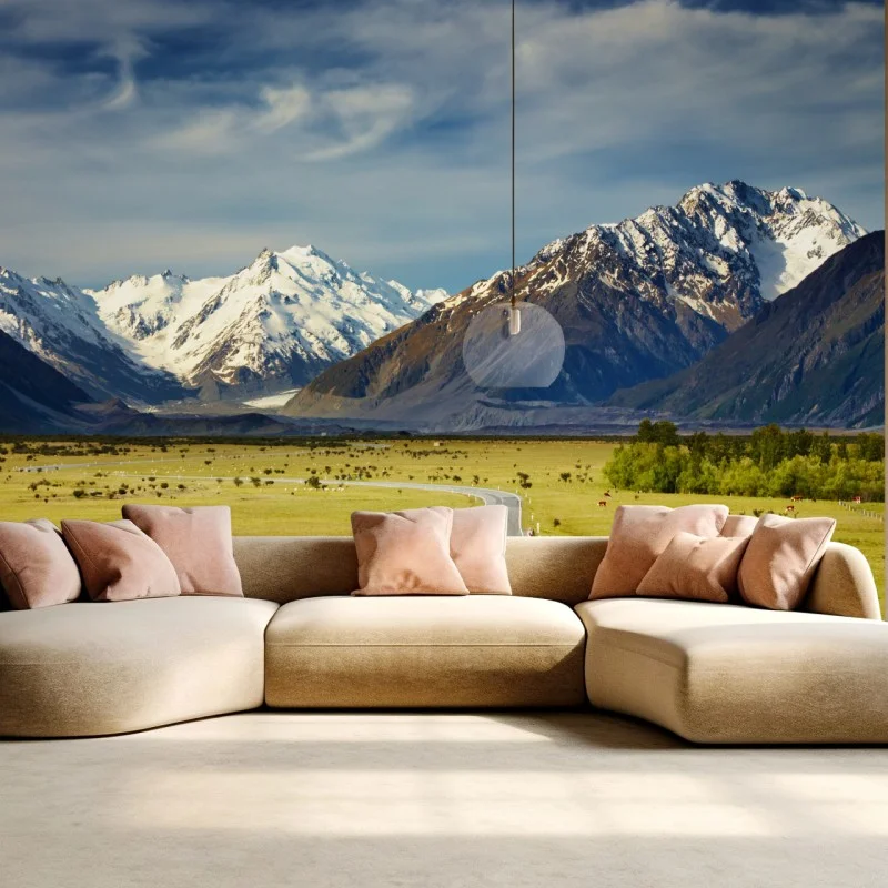 Fototapete straße zu den Südlichen Alpen, Neuseeland – Wallnifity® Fototapete straße zu den Südlichen Alpen, Neuseeland – Wallnifity®