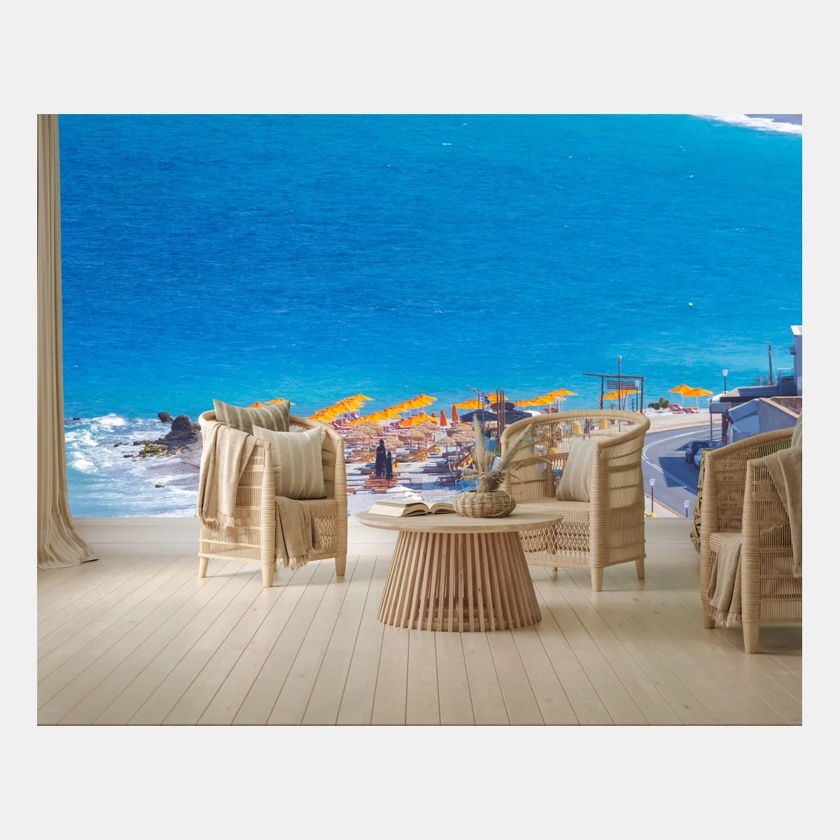 Fototapete Rhodos strand mit bunten sonnenschirmen – Wallnifity® Fototapete Rhodos strand mit bunten sonnenschirmen – Wallnifity®