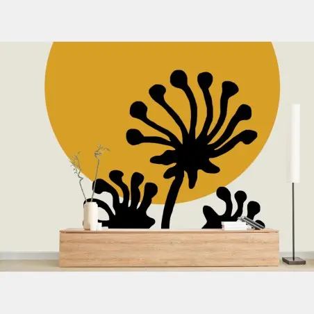 Fototapete minimalistische botanische silhouette mit sonne – Wallnifity®