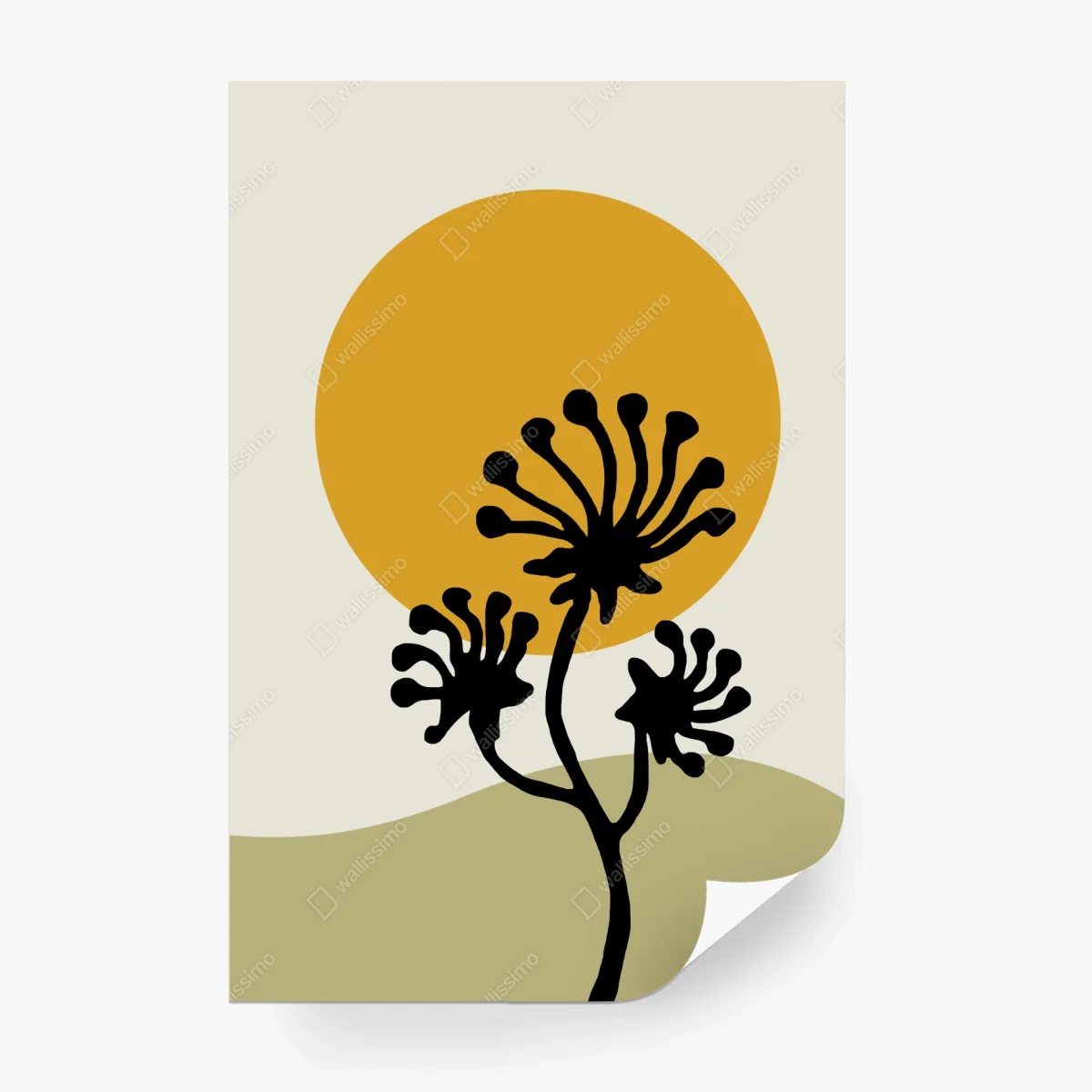 Fototapete minimalistische botanische silhouette mit sonne – Wallnifity®