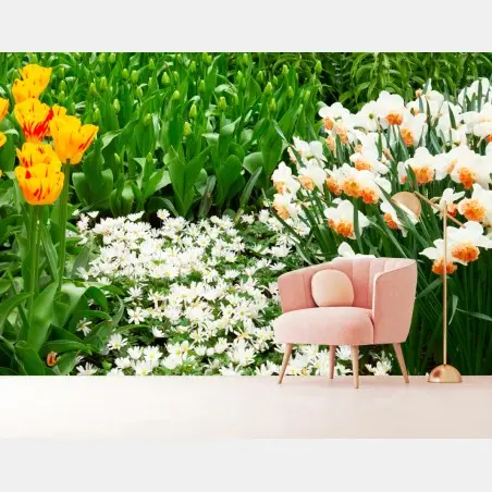 Fototapete lebendiger frühlingsblumengarten – Wallnifity®