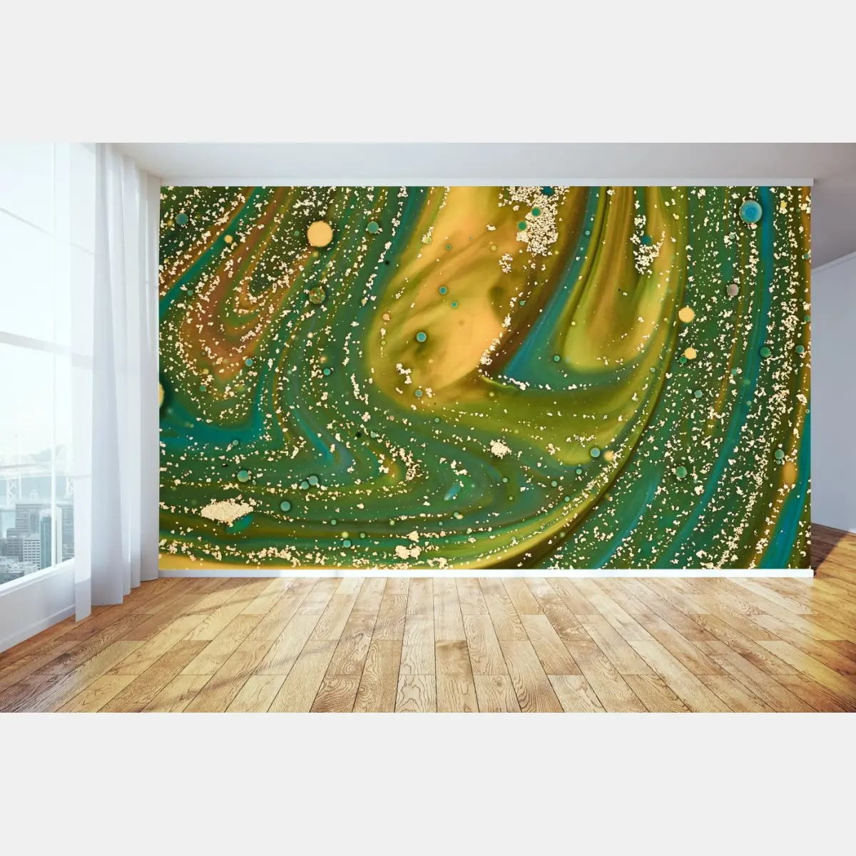 Fototapete grün-goldene flüssige marmorierte kunst – Wallnifity®