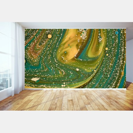 Fototapete grün-goldene flüssige marmorierte kunst – Wallnifity®
