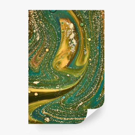 Fototapete grün-goldene flüssige marmorierte kunst – Wallnifity®