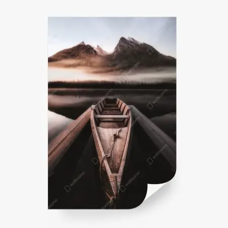 Fototapete nebliges boot am bergsee – Wallnifity®