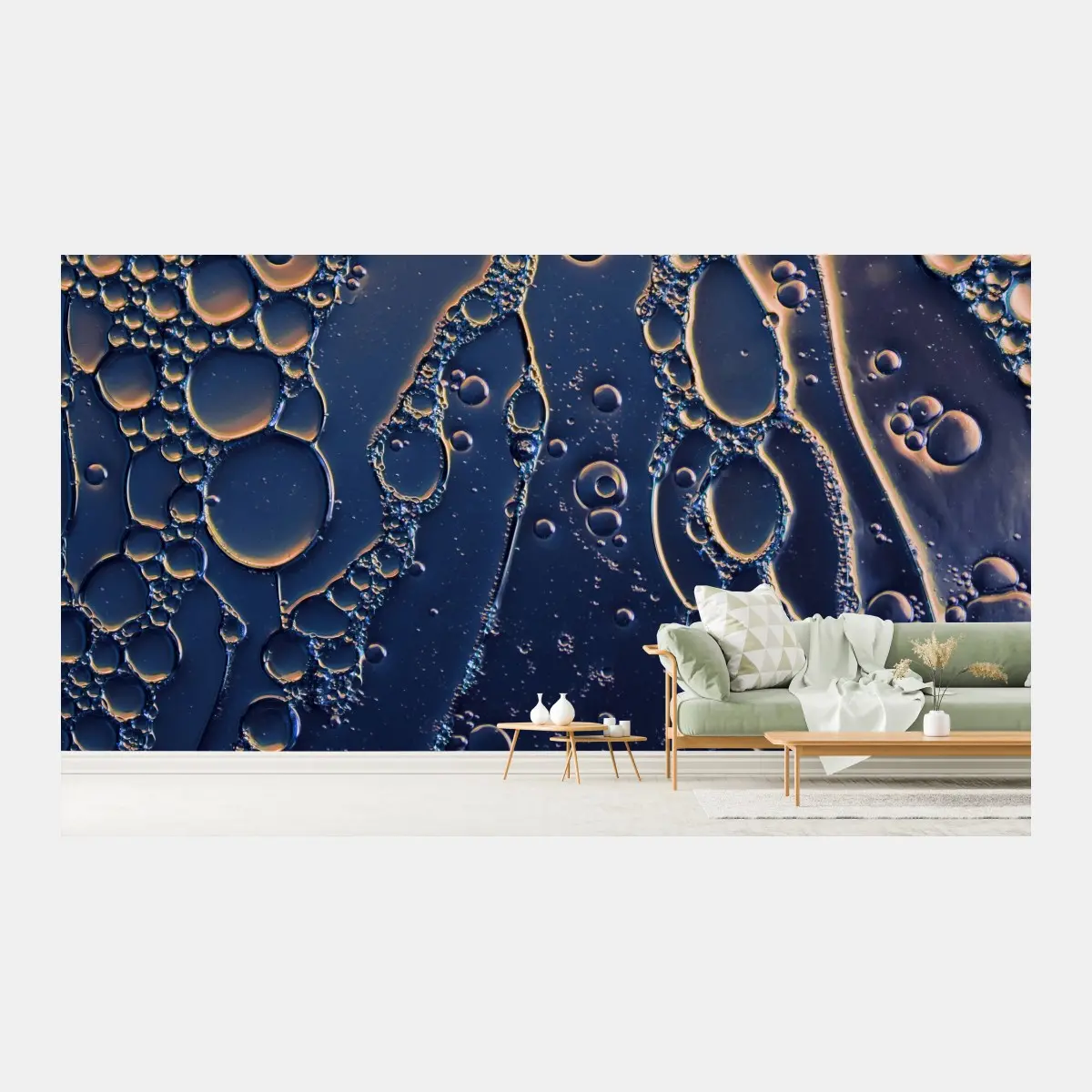 Fototapete blaue und goldene abstrakte blasen – Wallnifity®