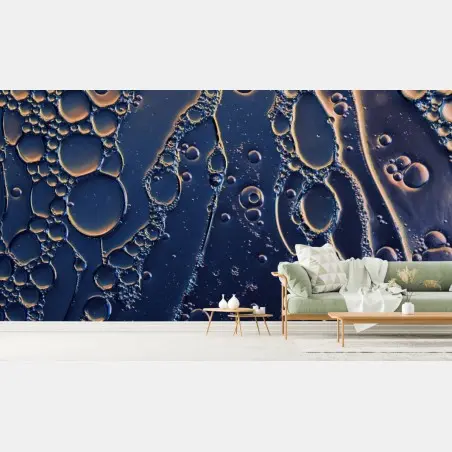Fototapete blaue und goldene abstrakte blasen – Wallnifity®