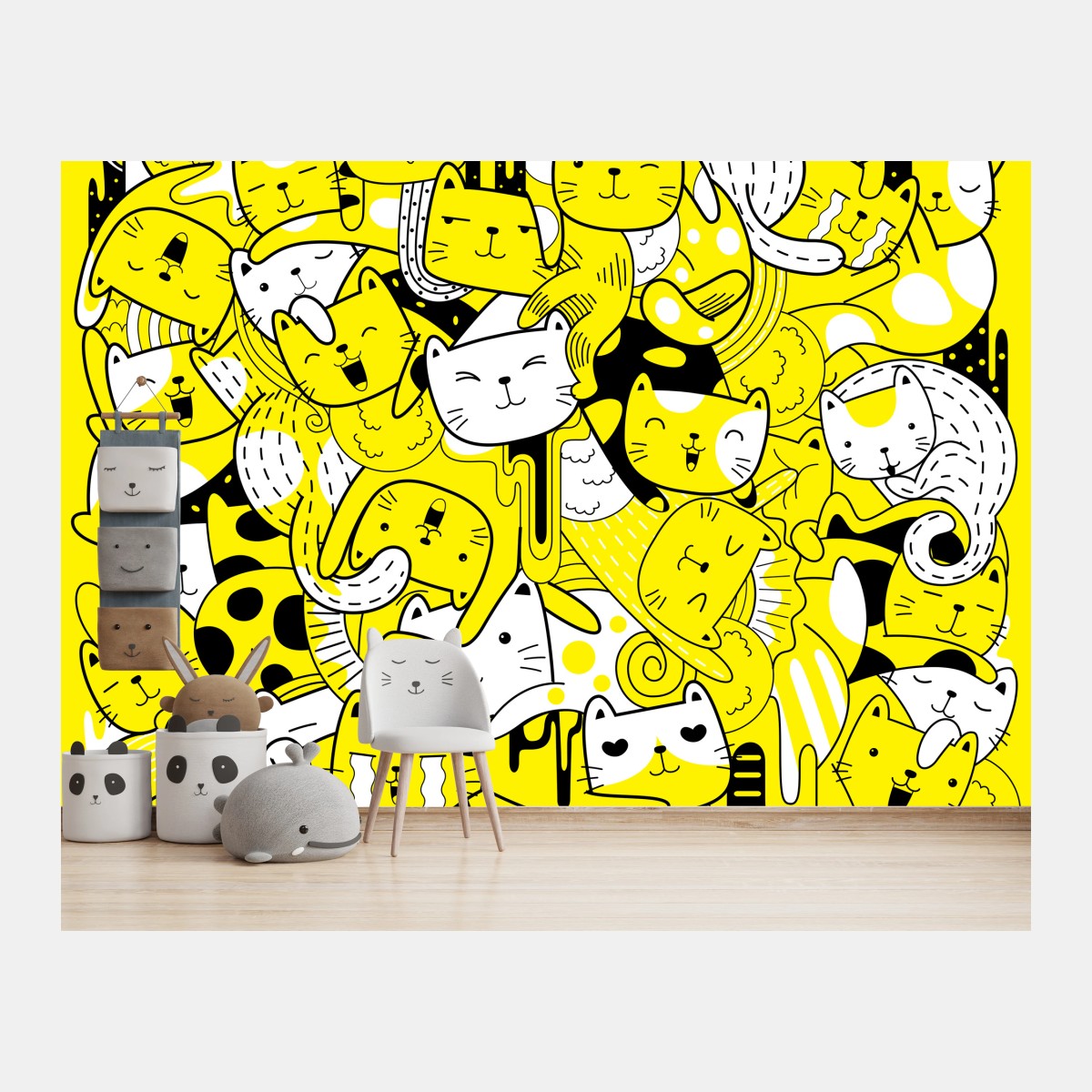 Fototapete verspielte gelbe katzen-collage – Wallnifity®
