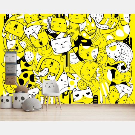 Fototapete verspielte gelbe katzen-collage – Wallnifity®