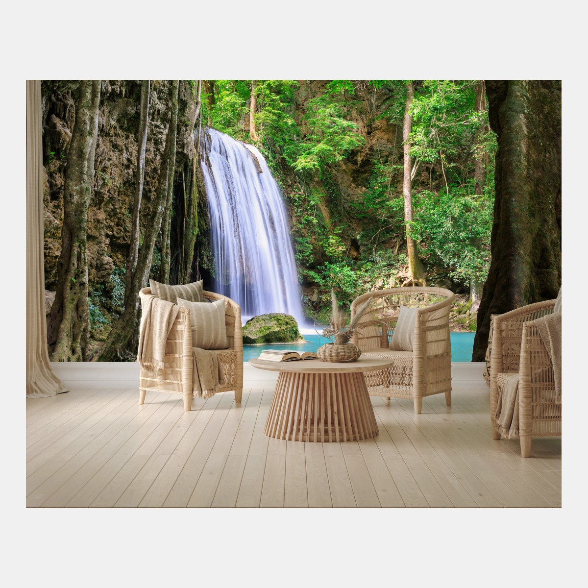 Fototapete ruhiger wasserfall im Erawan Nationalpark – Wallnifity®