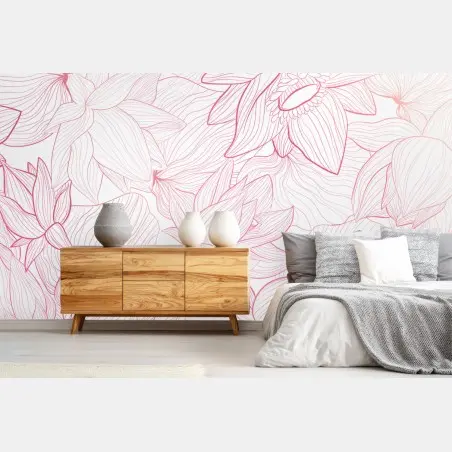 Fototapete zartes rosa blumenlinienmuster – Wallnifity®