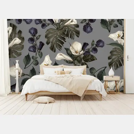 Fototapete vintage calla blumenmuster auf grauem hintergrund – Wallnifity®