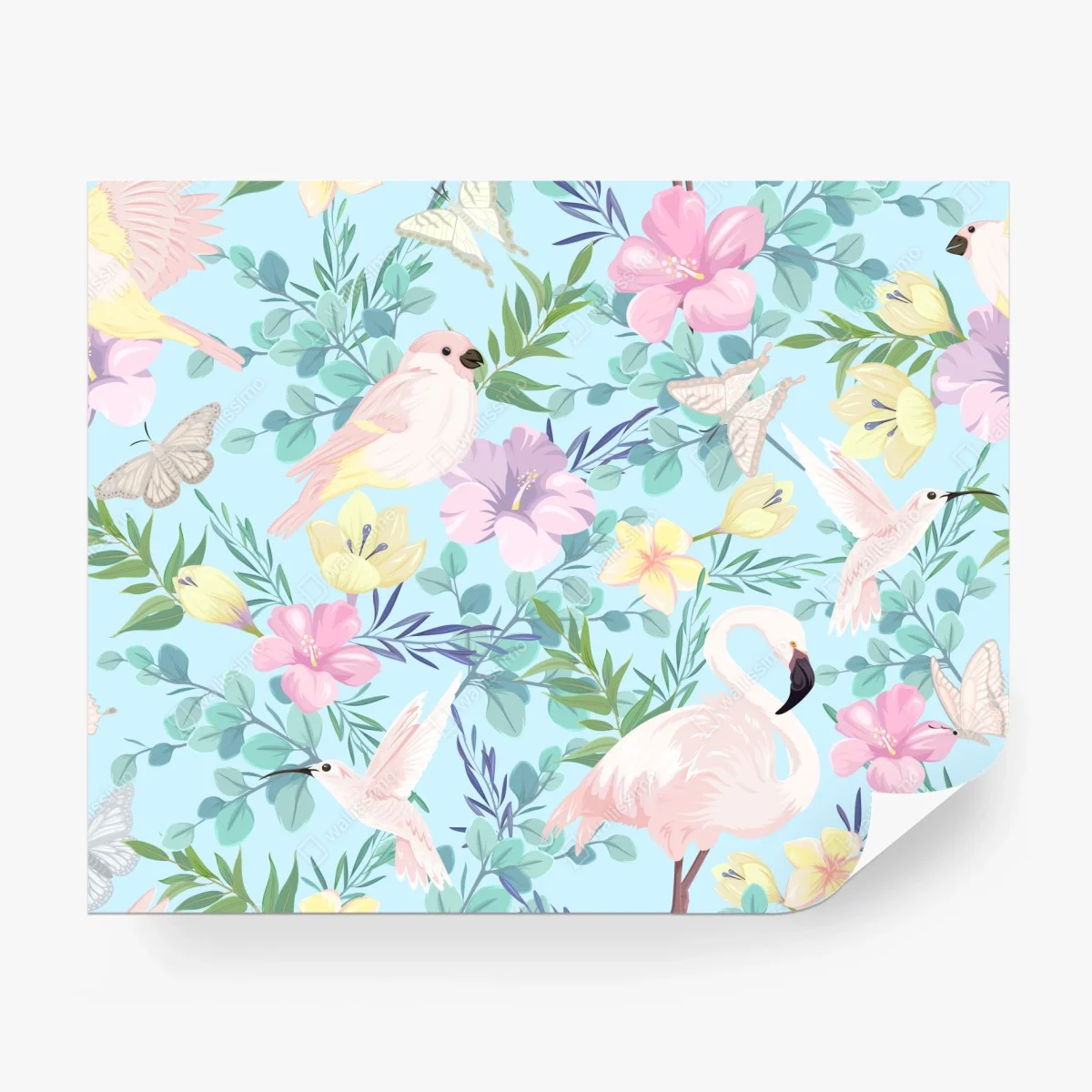 Fototapete pastell tropisches vögel- und blumenmuster – Wallnifity®