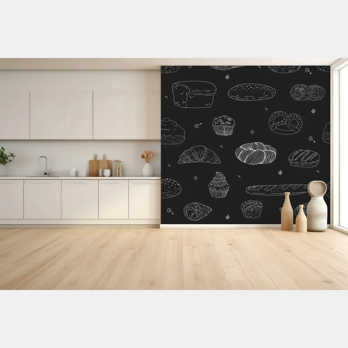 Fototapete handgezeichnetes gebäckmuster auf dunklem hintergrund – Wallnifity® Fototapete handgezeichnetes gebäckmuster auf dunklem hintergrund – Wallnifity®