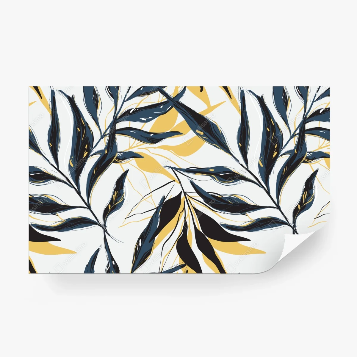 Fototapete marineblaue und goldene botanische blattkomposition – Wallnifity®