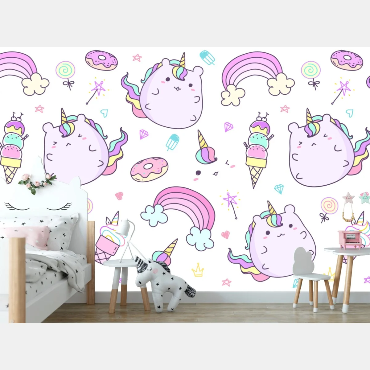 Fototapete verspieltes pastell-einhorn-katzenmuster – Wallnifity® Fototapete verspieltes pastell-einhorn-katzenmuster – Wallnifity®