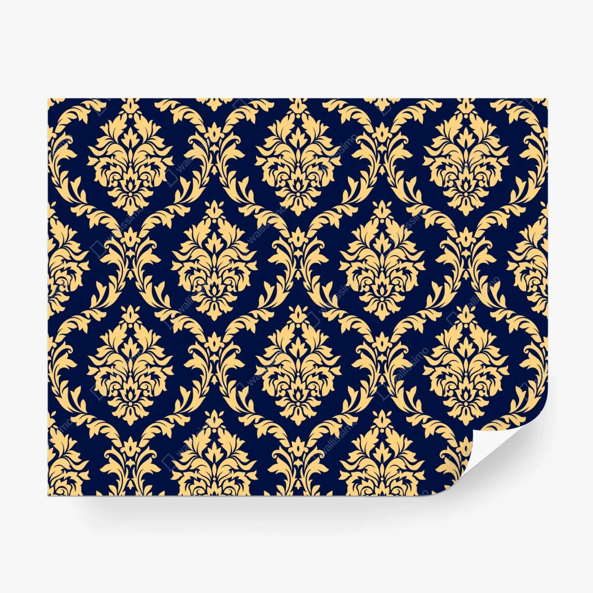 Fototapete elegantes goldenes damastmuster auf tiefblauem hintergrund – Wallnifity®