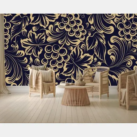 Fototapete elegantes barockes weintraubenmuster in gold – Wallnifity®