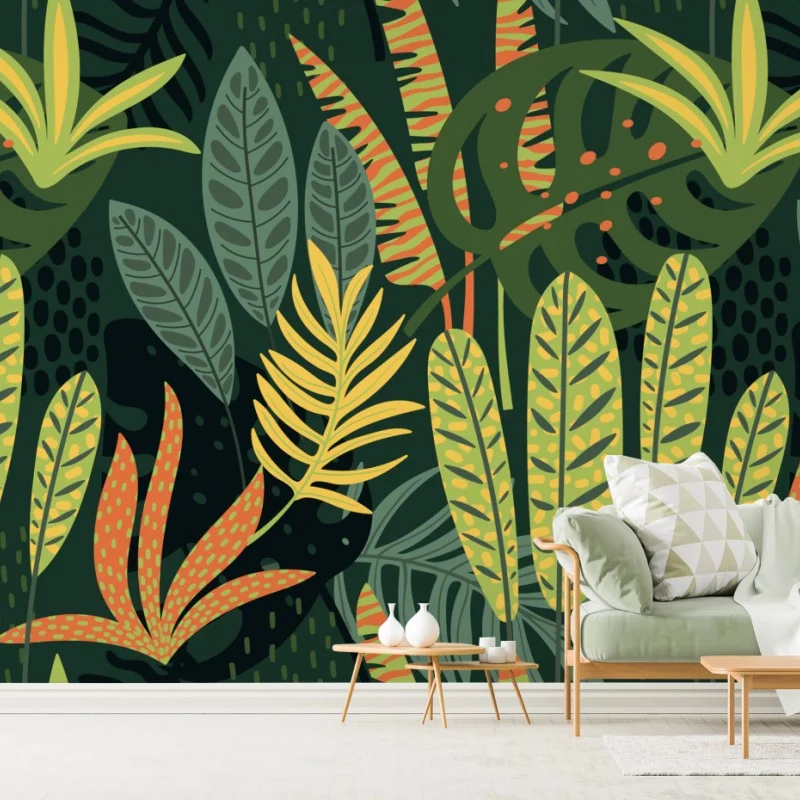 Fototapete botanisches blattmuster im dschungelstil – Wallnifity® Fototapete botanisches blattmuster im dschungelstil – Wallnifity®
