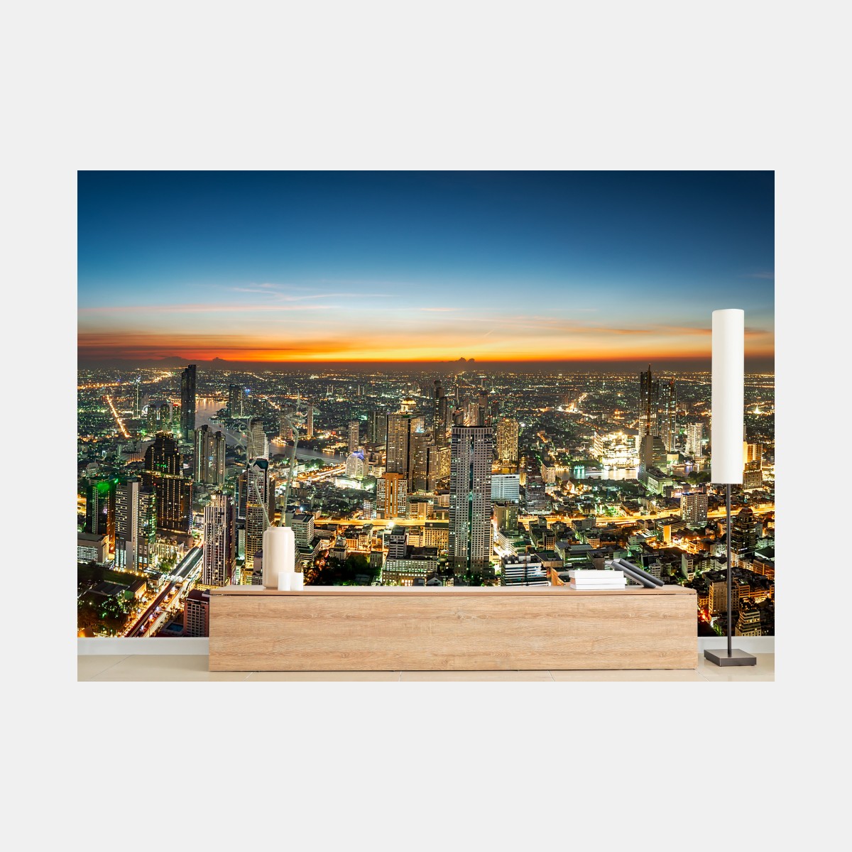 Fototapete panorama von Bangkok bei dämmerung – Wallnifity®